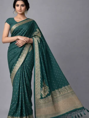 Olive Green Butta Silk Saree with Rich Paisley Pallu
