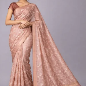 Dusty Peach Allover Floral Semi Tussar Saree