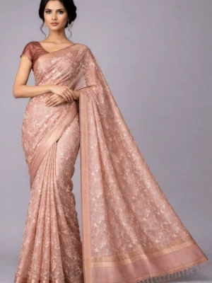 Dusty Peach Allover Floral Semi Tussar Saree
