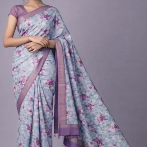 Powder Blue Lavender Floral Semi Tussar Saree