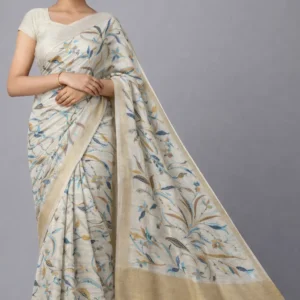 Ivory Multicolor Floral Semi Tussar Saree