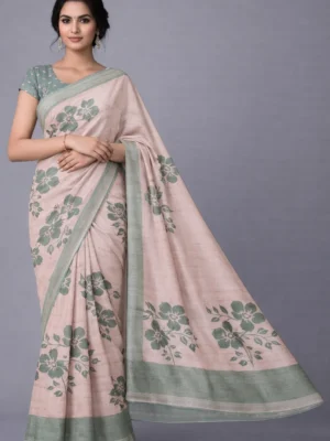 Beige Rust Floral Semi Tussar Saree