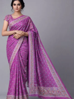 Orchid Purple Semi Tussar Embroidered Saree
