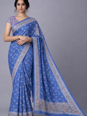 Royal Blue Semi Tussar Embroidered Saree