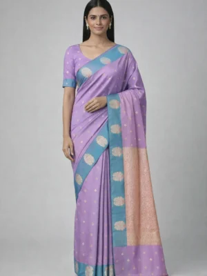 Light Lavender & Teal Green Semi Soft Silk Saree