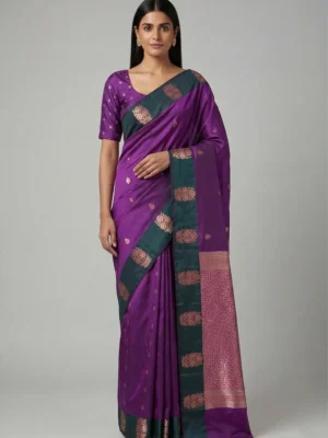 Magenta & Dark Green Semi Soft Silk Saree