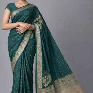 Olive Green Butta Silk Saree with Rich Paisley Pallu