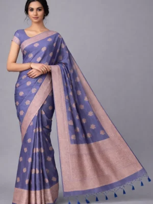 Lavender Floral Butta Semi Raw Silk Saree