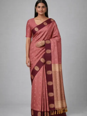 Anjoor & Maroon Semi Soft Silk Saree