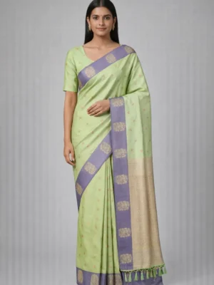 Pista Green & Grey Semi Soft Silk Saree
