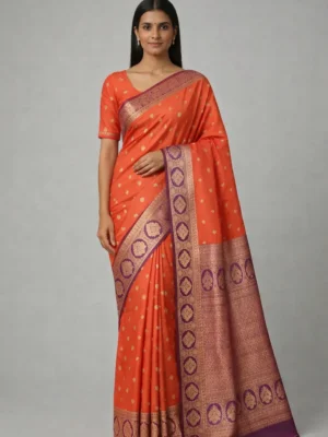 Rust Orange & Wine Semi Soft Silk Saree – Festive Fire