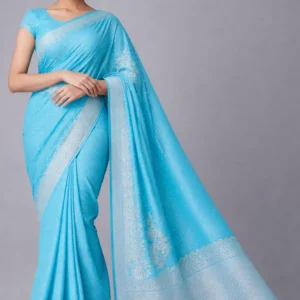 Aqua Blue Zari Butta Saree with Intricate Floral Border