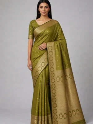 Olive Gold Semi Soft Silk Saree – Earthy Elegance