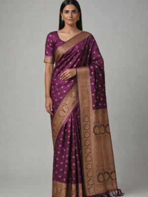 Indigo Purple Semi Soft Silk Saree – Midnight Majesty