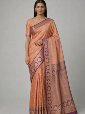 Peach & Wine Semi Soft Silk Saree – Soft Glow, Strong Presence
