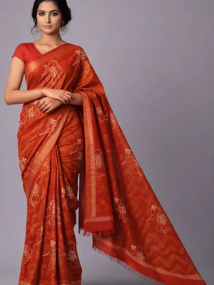 Rust Kota Checks Rajasthani Saree – Earthy Charm