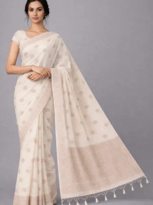 Ivory Semi Raw Silk Saree – Timeless Minimal Glow
