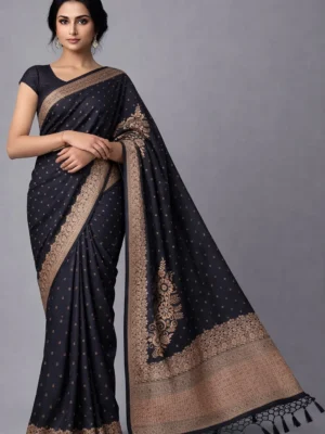 Black Semi Raw Silk Saree – Classic Bold Luxe