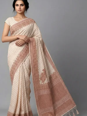 Beige Semi Raw Silk Saree – Soft Vintage Charm