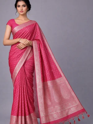 Rani Pink Butta Silk Saree with Regal Paisley Pallu
