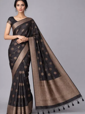 Charcoal Grey Semi Raw Silk Saree – Modern Heritage Edit