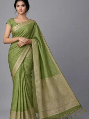 Olive Green Semi Raw Silk Saree – Earthy Luxe Vibe
