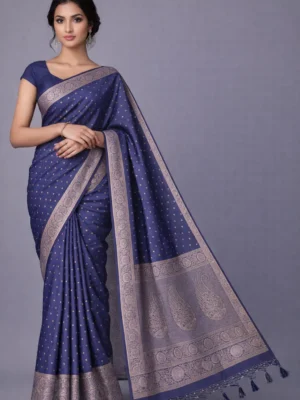 Navy Blue Semi Raw Silk Saree – Deep Classic Elegance