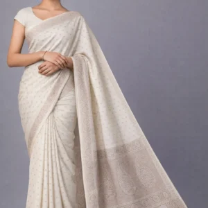 Classic Beige Butta Saree with Vintage Floral Pallu