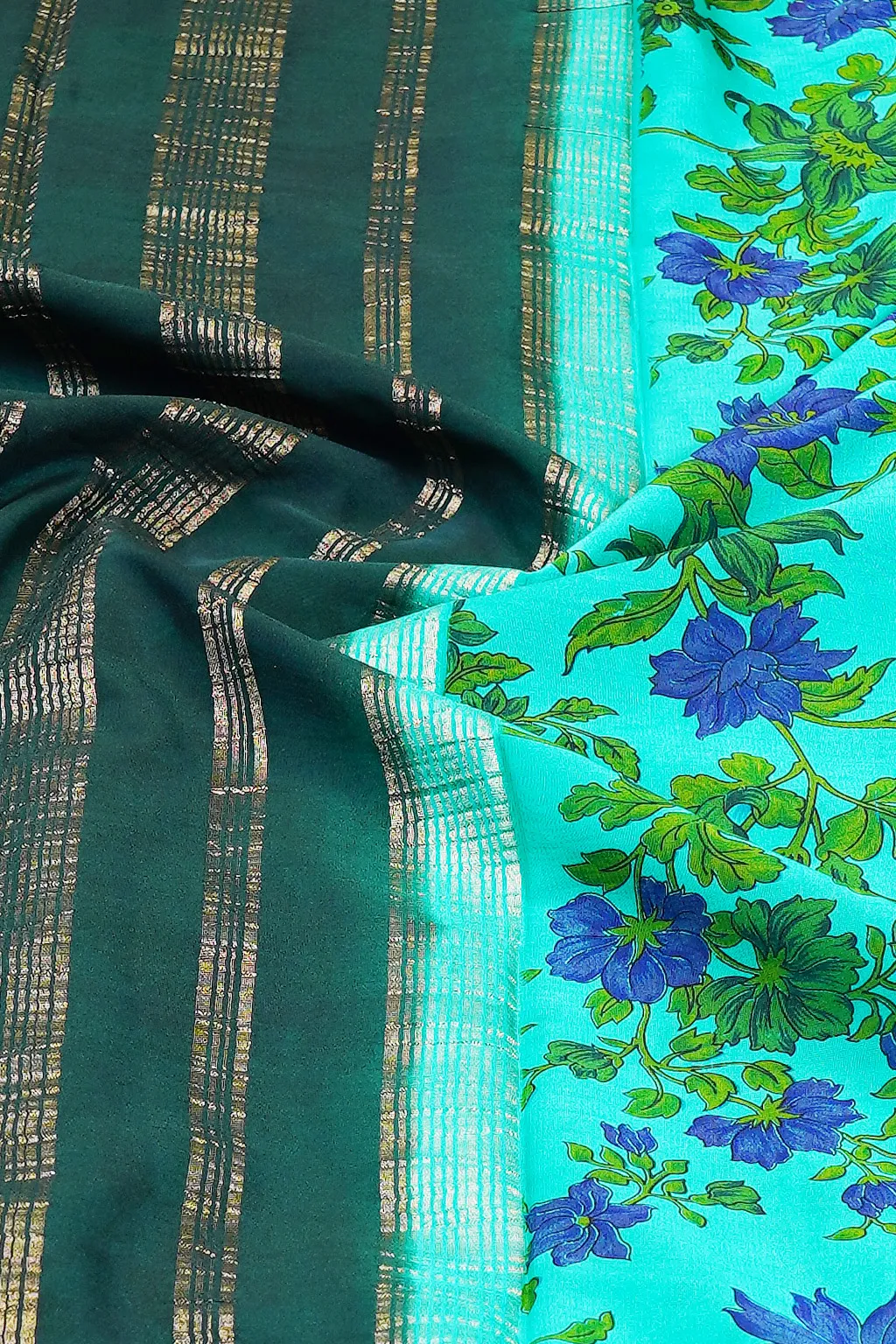 Aqua Blossom Printed Crepe