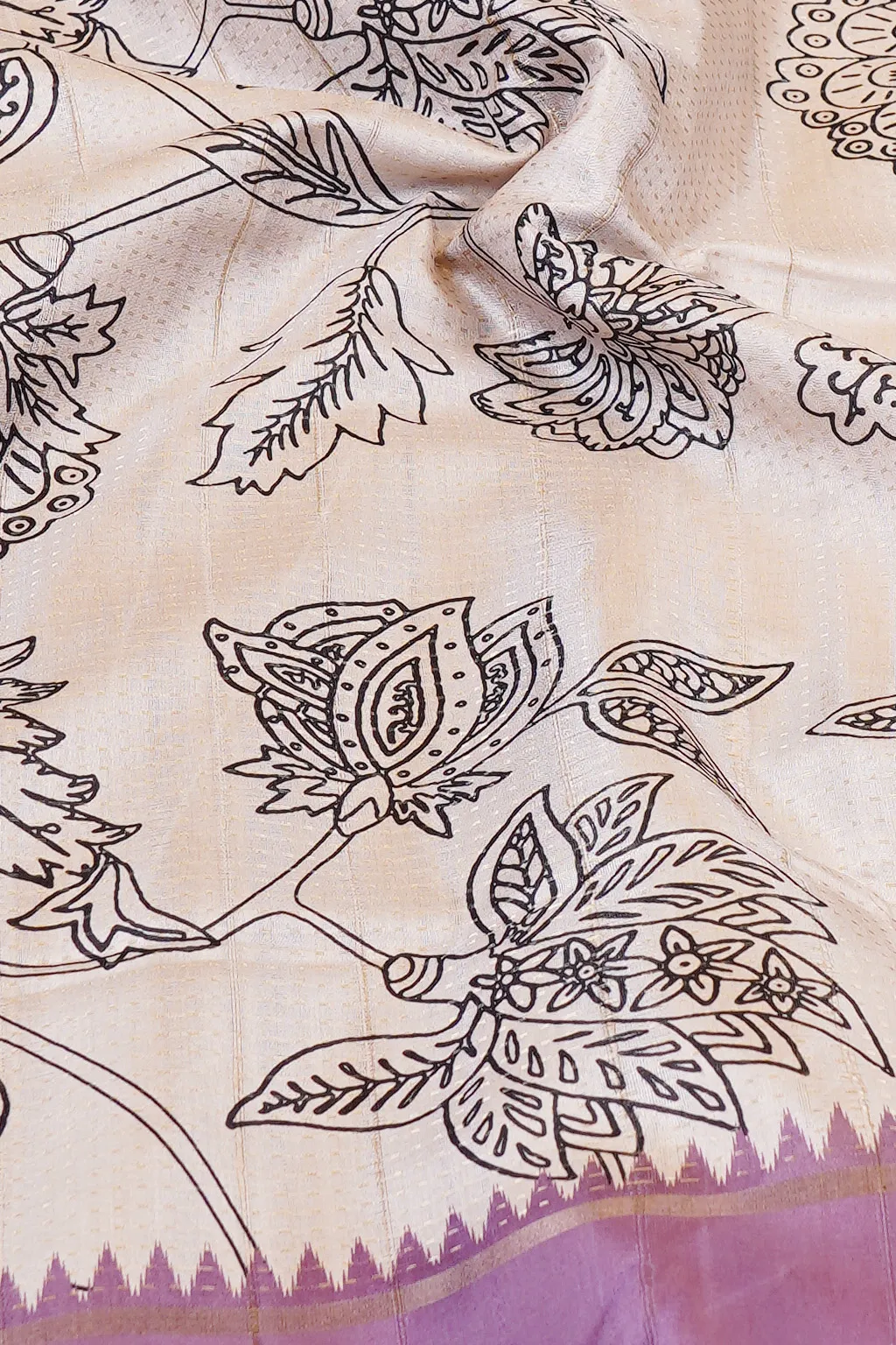 Monochrome florals with refined semi tussar silk elegance.