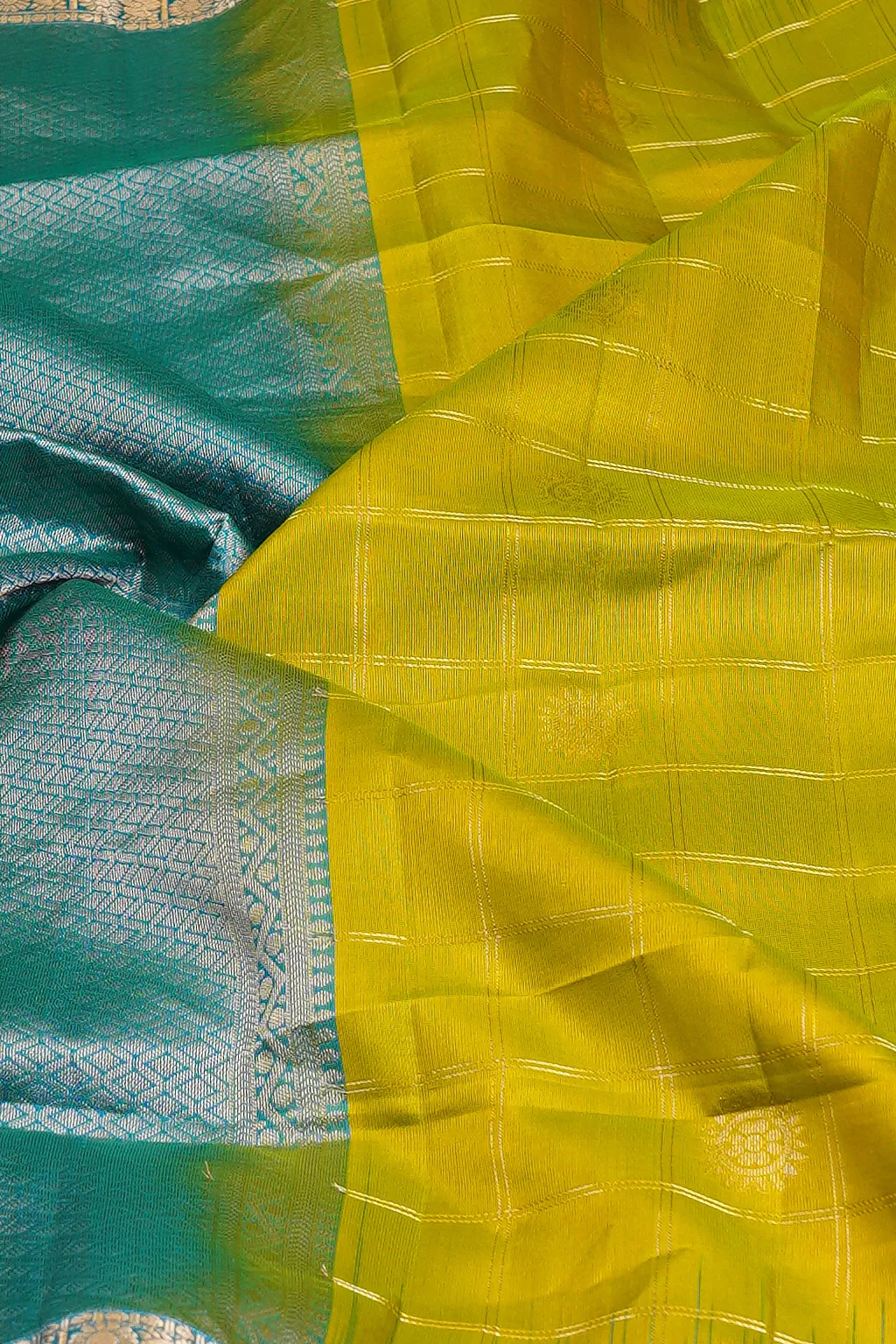 Mustard Yellow Checked Soft Silk Saree