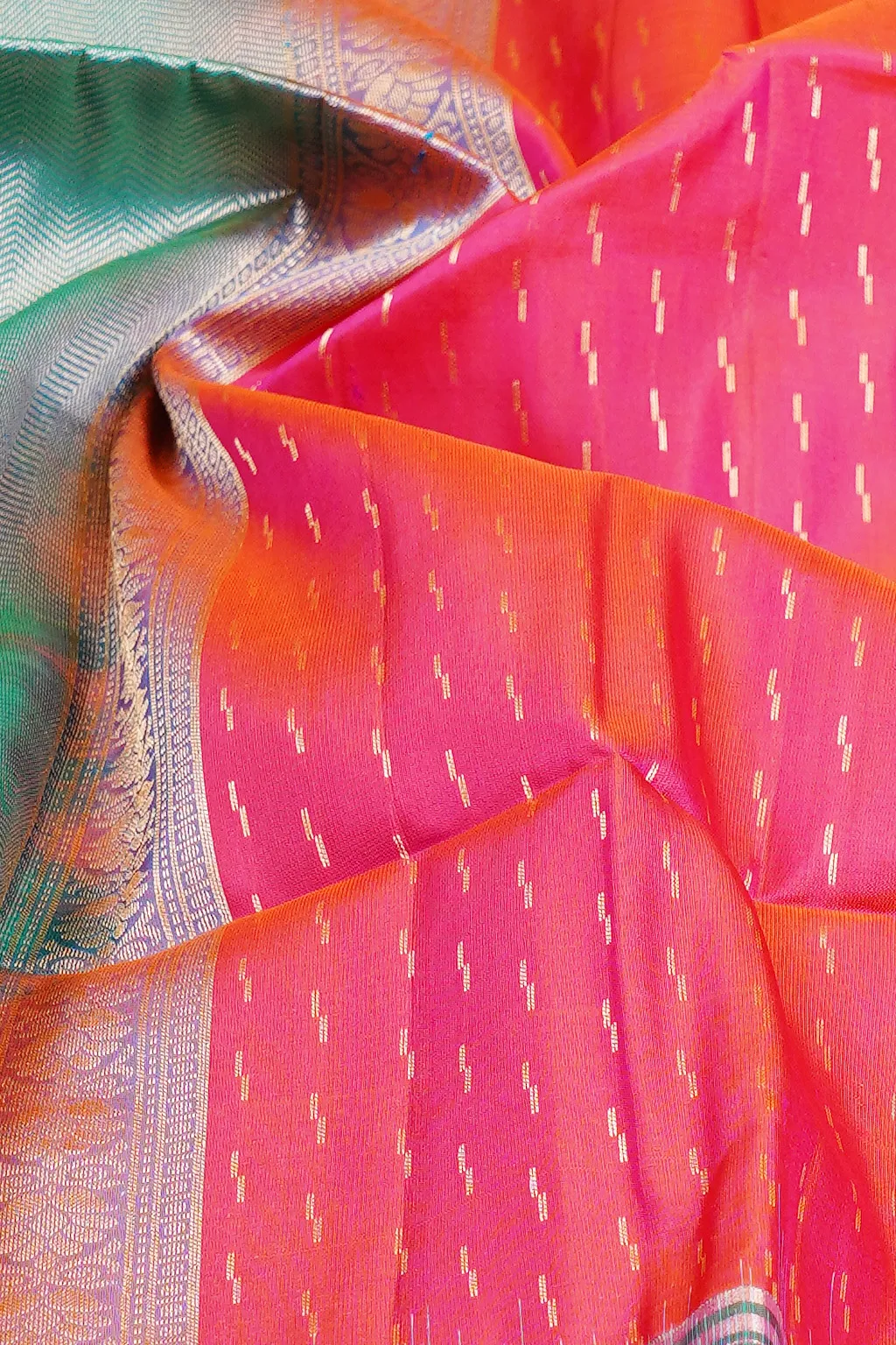 Teal Green Soft Silk Saree with Coral Brocade Pallu