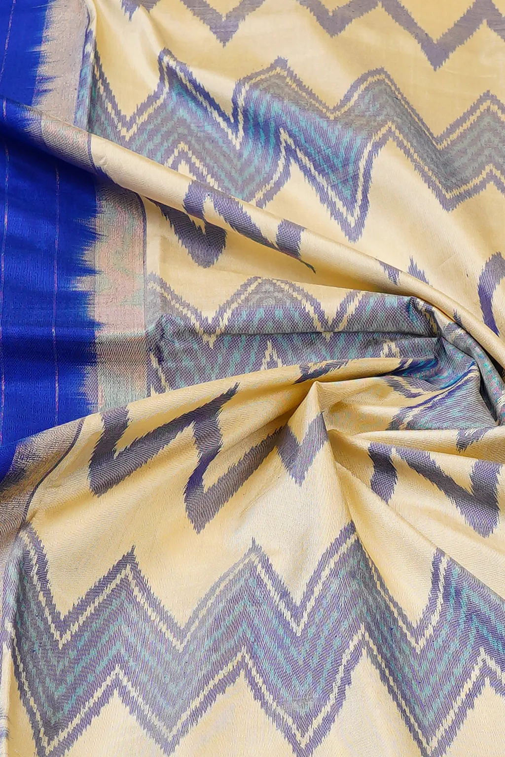 Ivory Blue Chevron Silk