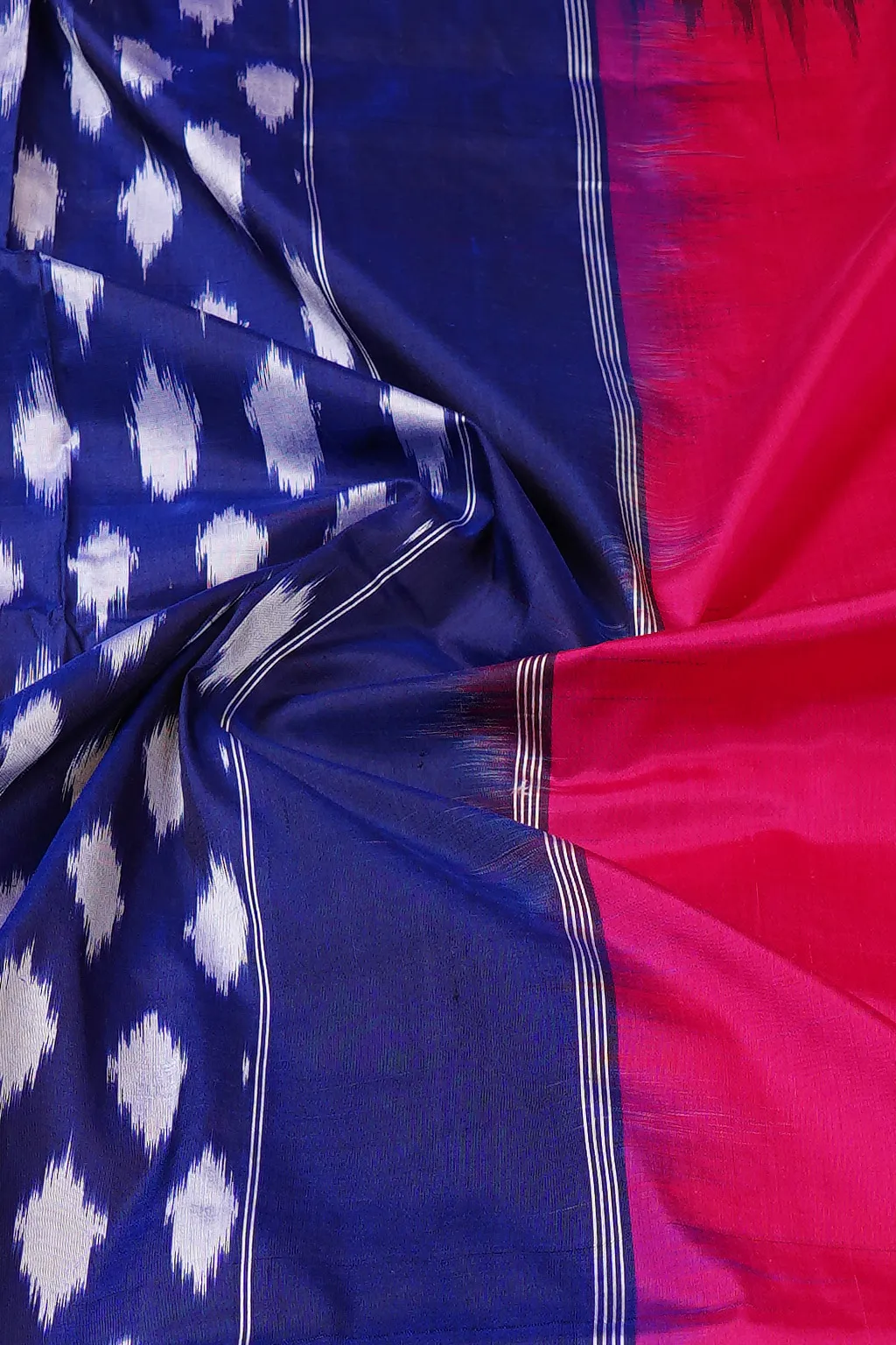 Fuchsia Blue Ikat Silk