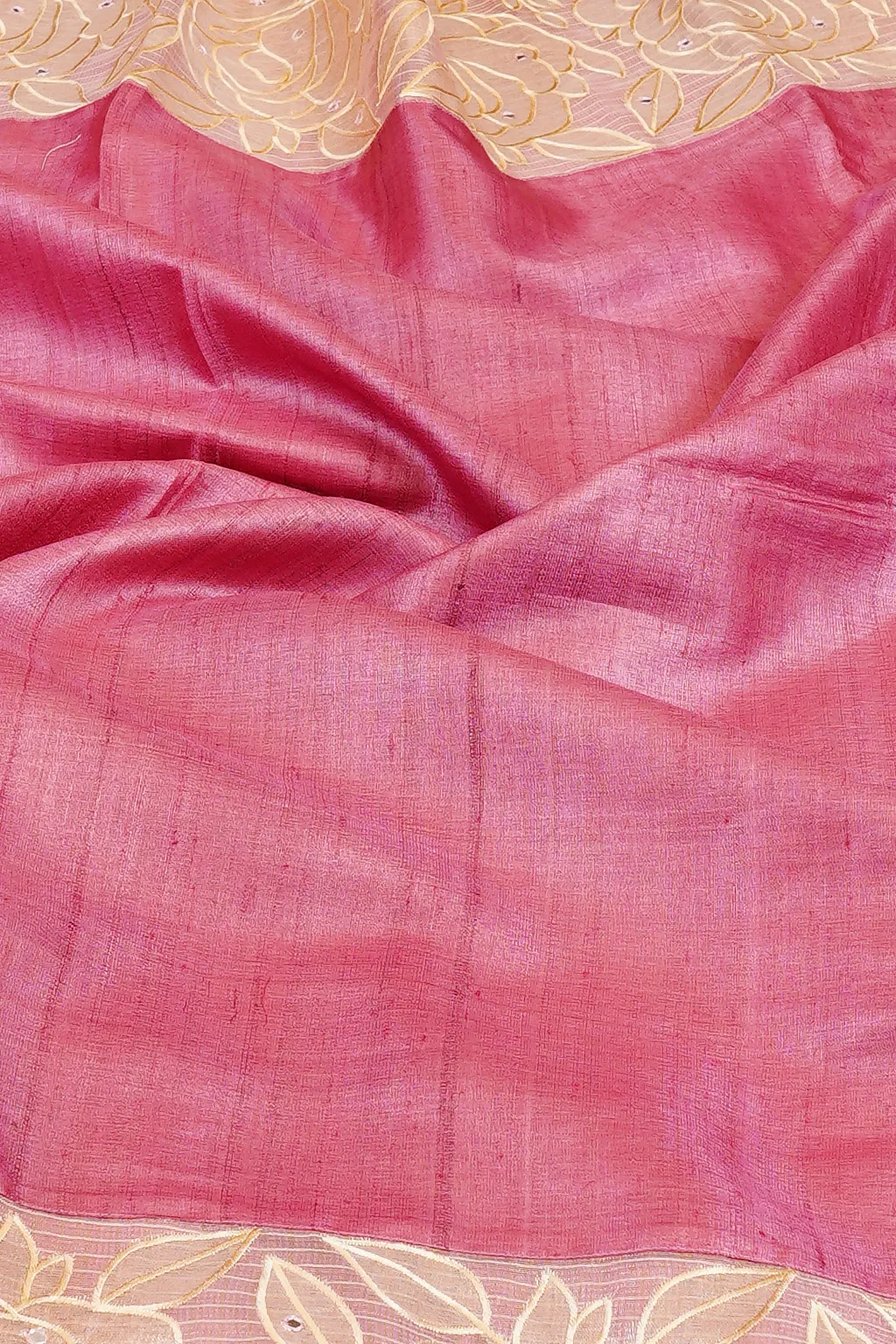 Pink Semi Tussar Embroidered Saree
