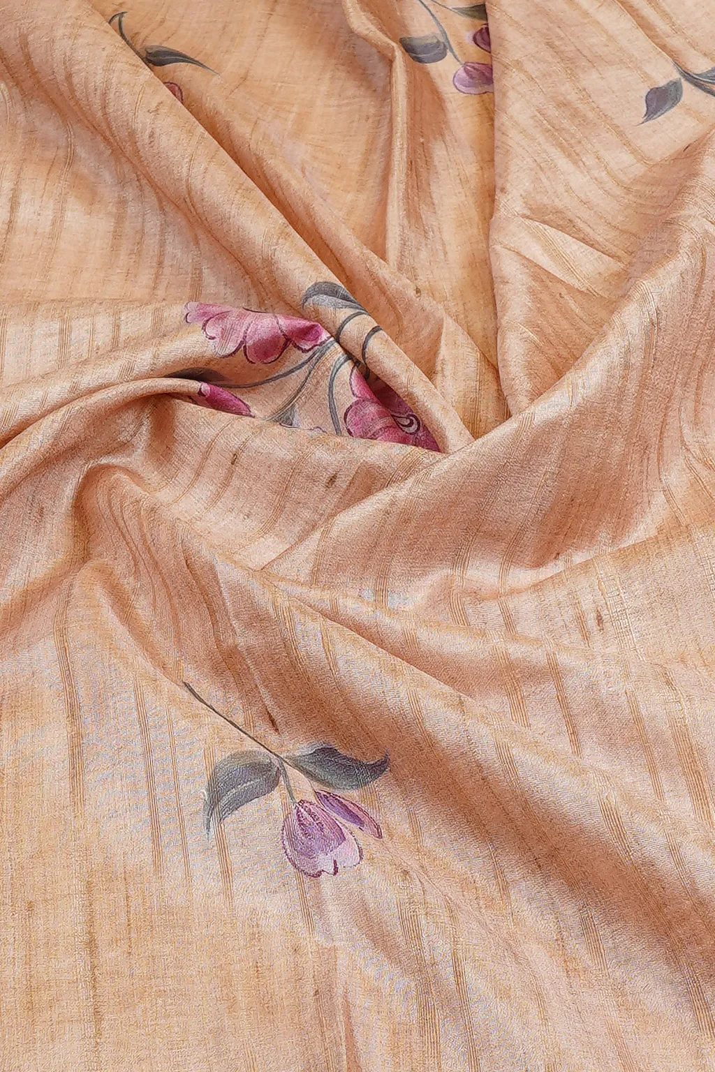 Beige Floral Vine Semi Tussar Saree