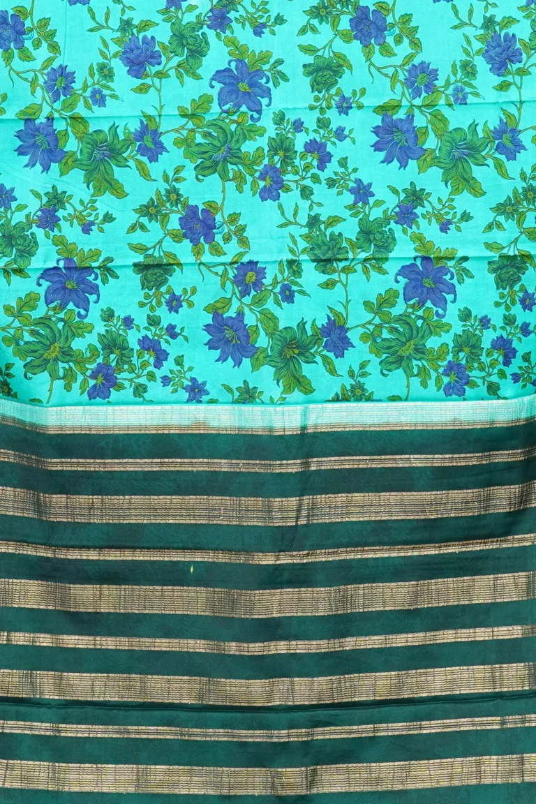 Aqua Blossom Printed Crepe