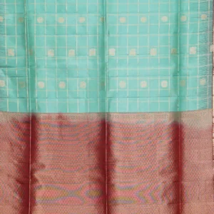 Aqua Green Checked Soft Silk Saree