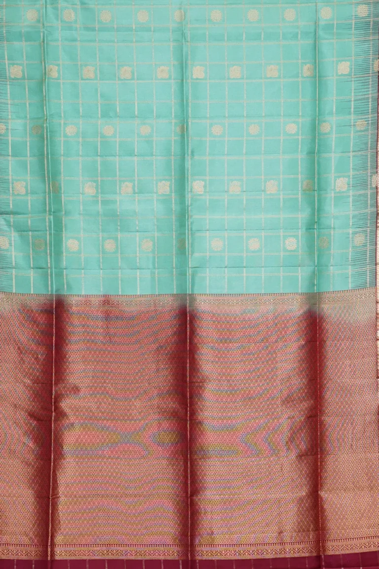 Aqua Green Checked Soft Silk Saree