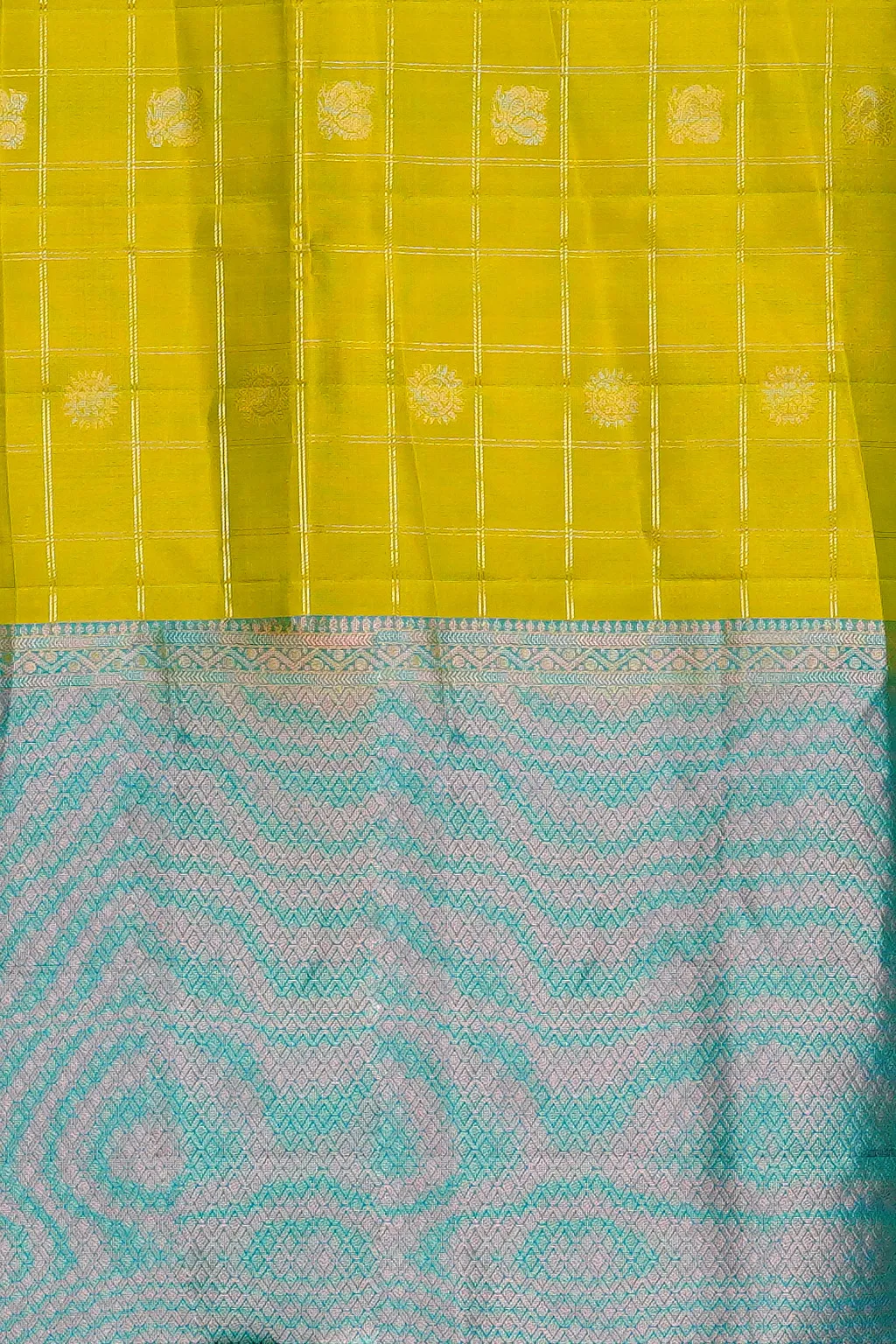 Mustard Yellow Checked Soft Silk Saree