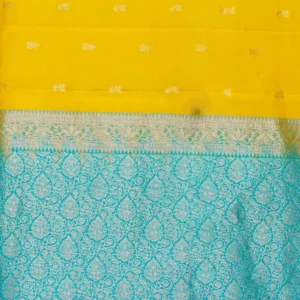 Sunshine Yellow Soft Silk Saree with Aqua Pallu