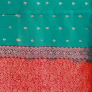 Teal Green Soft Silk Saree with Coral Brocade Pallu