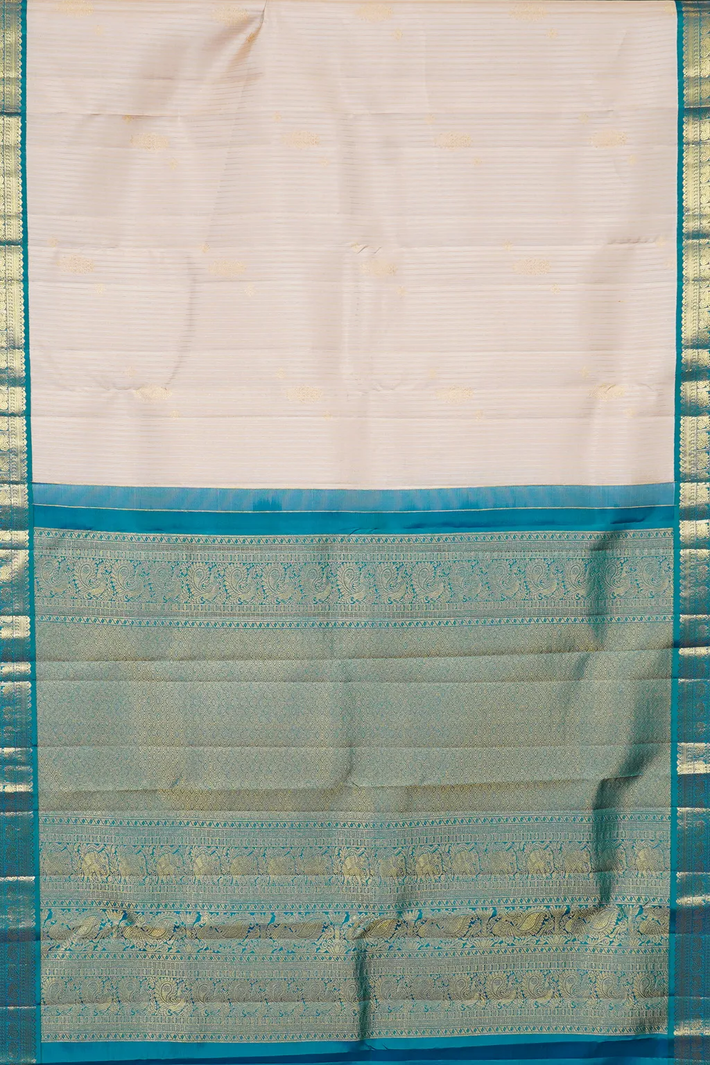 Ivory Peacock Blue Silk