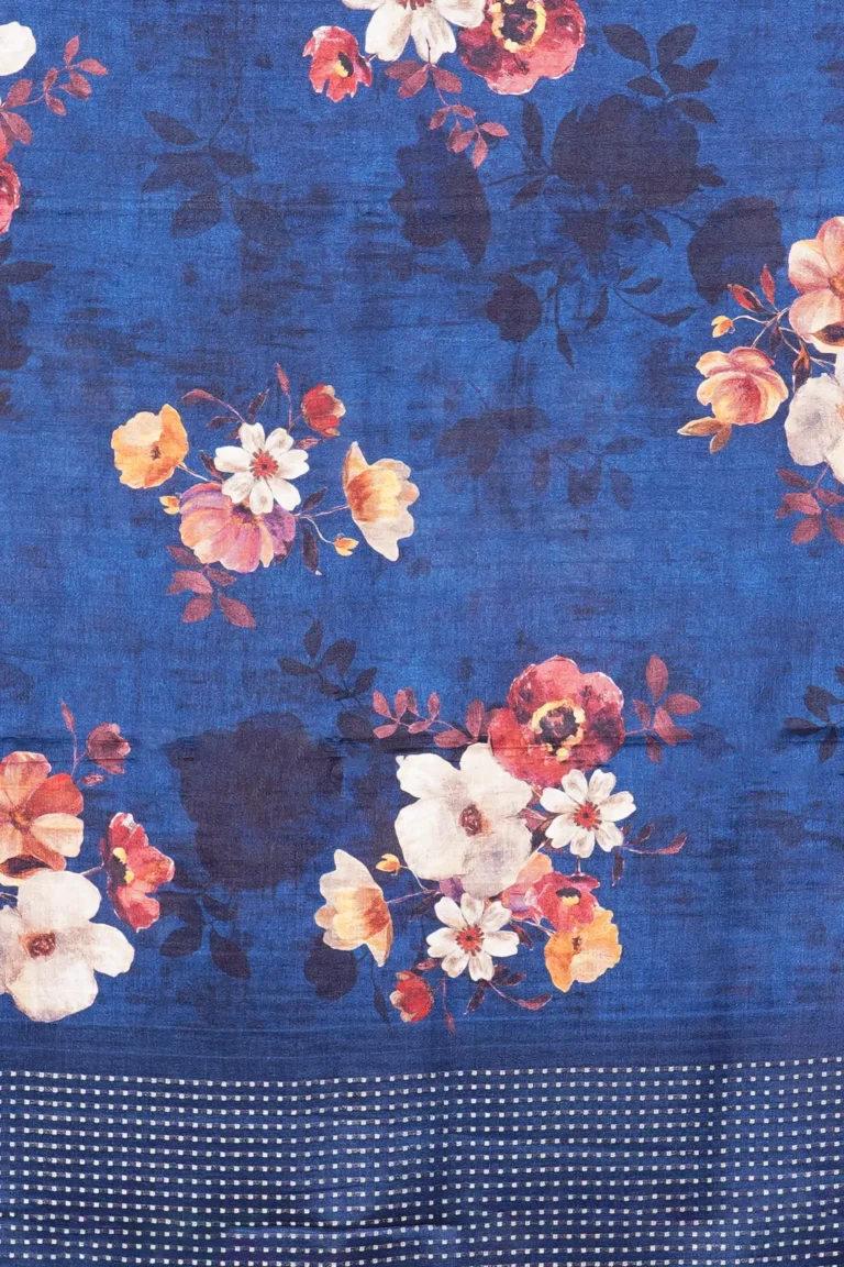 Royal Blue Floral Semi Tussar Silk Saree