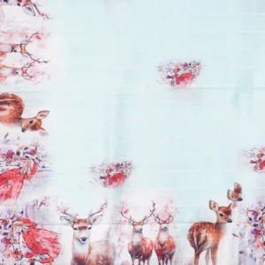 Aqua Blue Semi Tussar Silk Saree with Deer Forest Digital Print