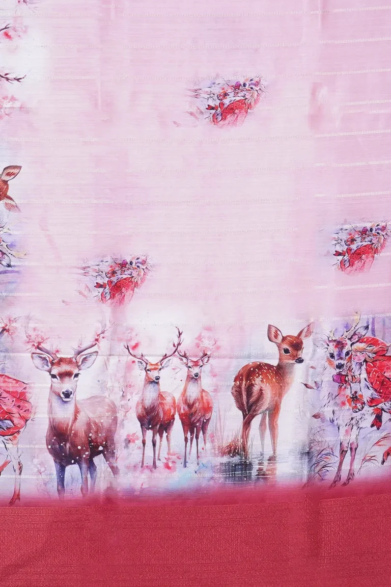 Soft Pink Deer Print Semi Tussar Saree