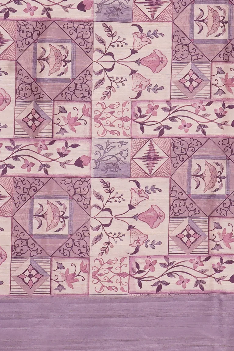 Lavender Mosaic Print Semi Tussar Saree