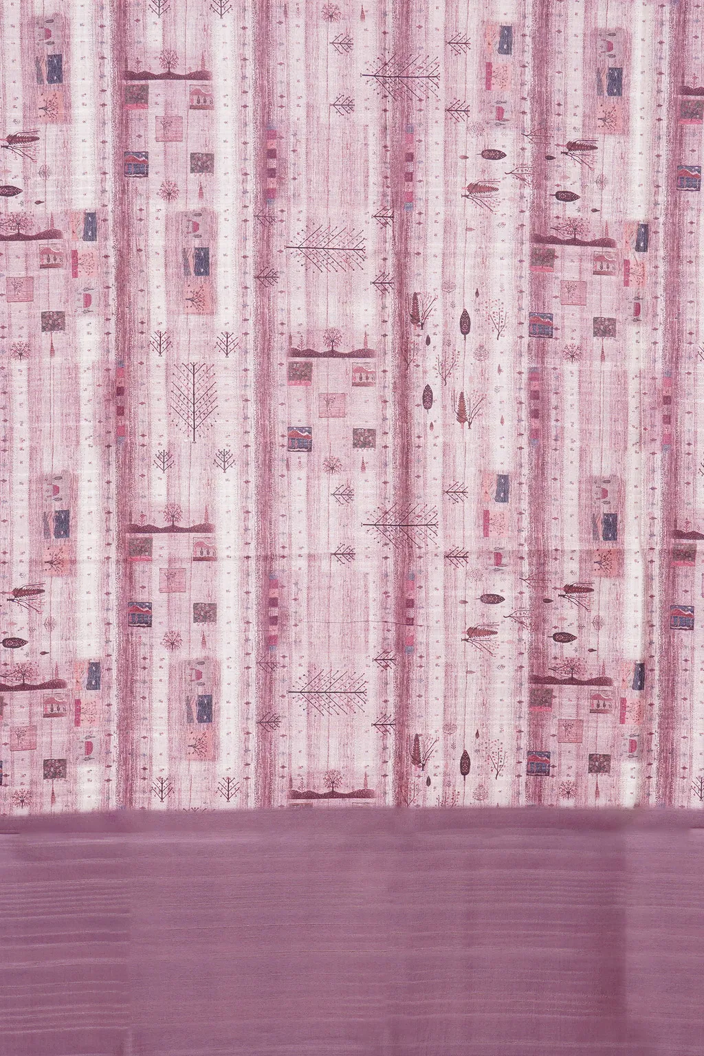 Mauve Scenic Print Semi Tussar Saree