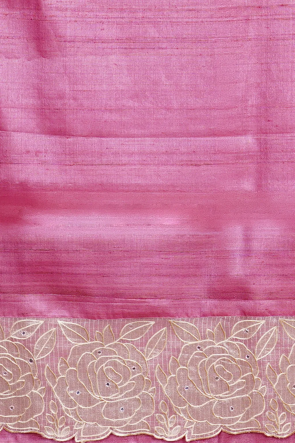 Pink Semi Tussar Embroidered Saree - Image 4