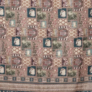 Beige Teal Heritage Patchwork Semi Tussar Saree